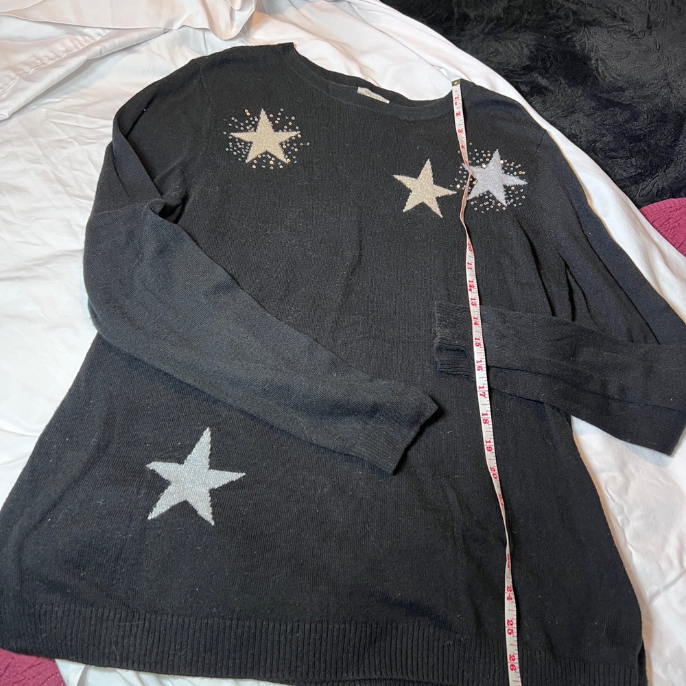 Talbots Black and White Crew Neck Sweater with Star Accents